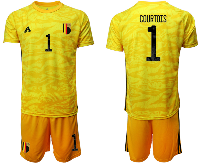 Men 2021 European Cup Belgium yellow goalkeeper #1 Soccer Jersey